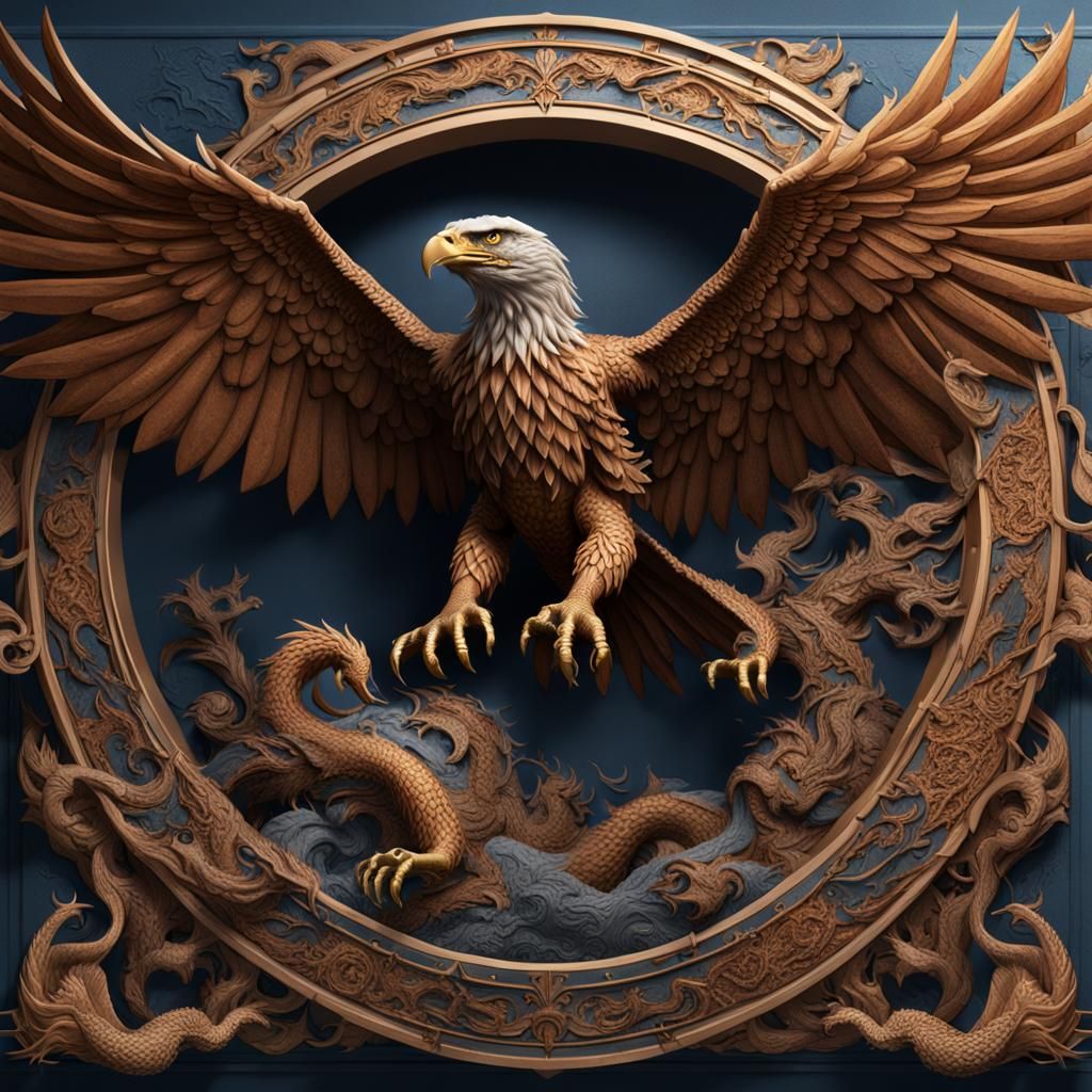 Eagle and Dragon Fight in Bas-Relief Sculpture