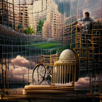 Man Trapped in Birdcage Matte Painting