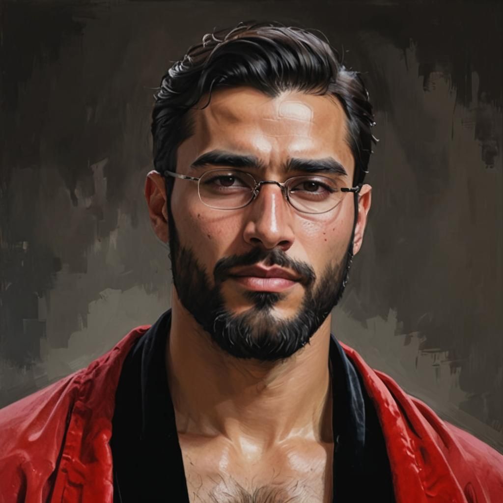 Arab Man in Red Bathrobe as Impressionist Portrait