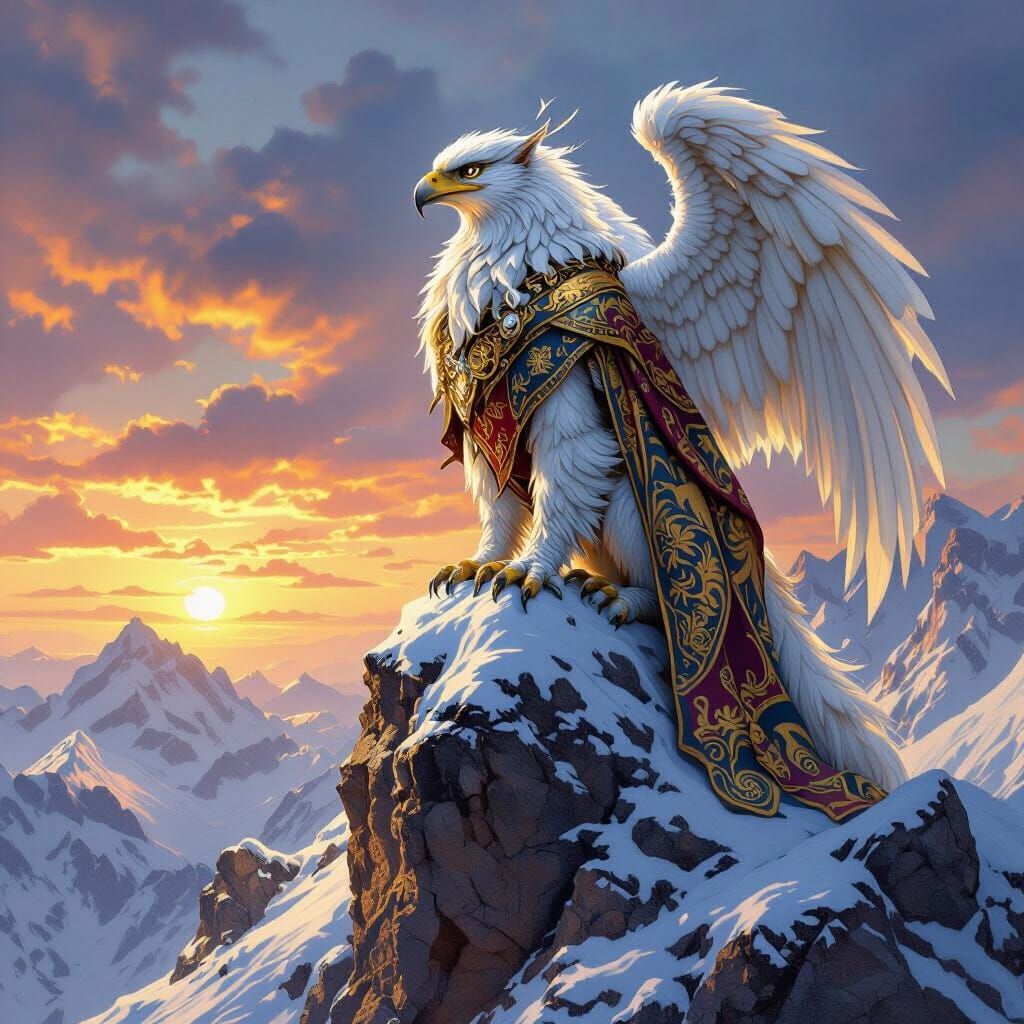 Griffin Surveys Mountain Domain in Fantasy Art Style