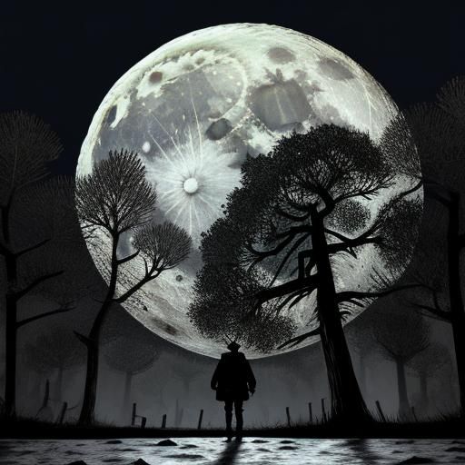 Ominous Full Moon Rising in the Night Sky