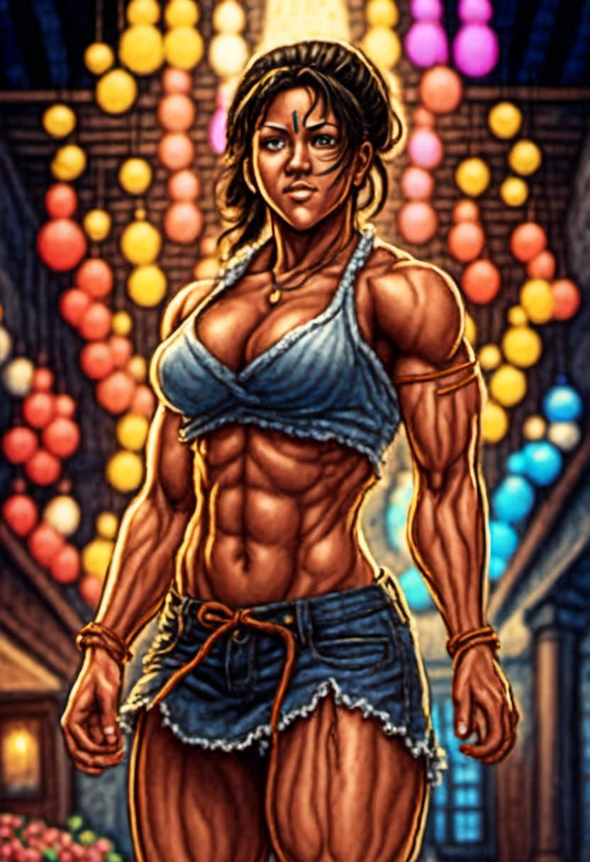 Female Bodybuilder Dances in Juice Bar, Shinkiro Style