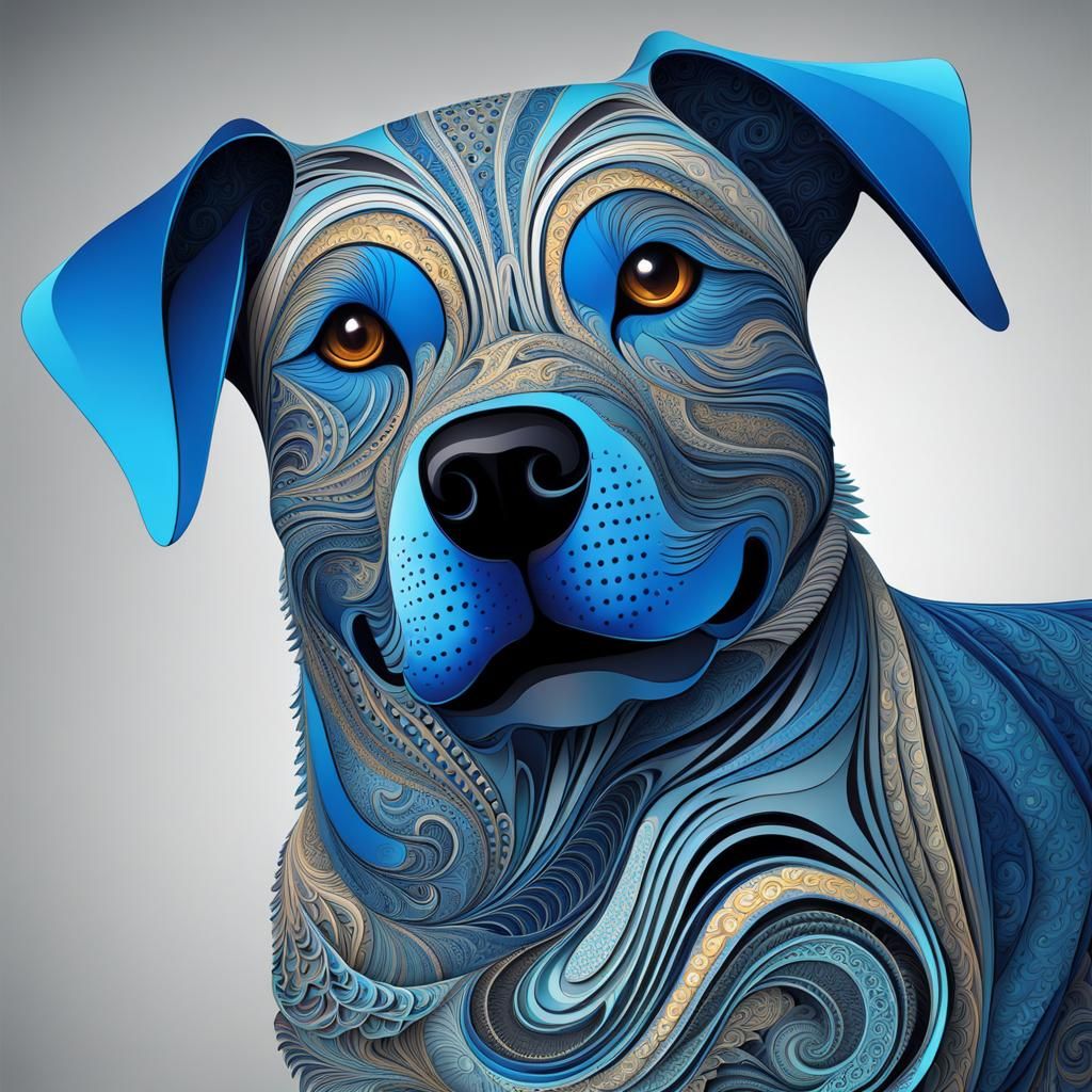 Abstract Blue Dog Fractal with 3D Shading