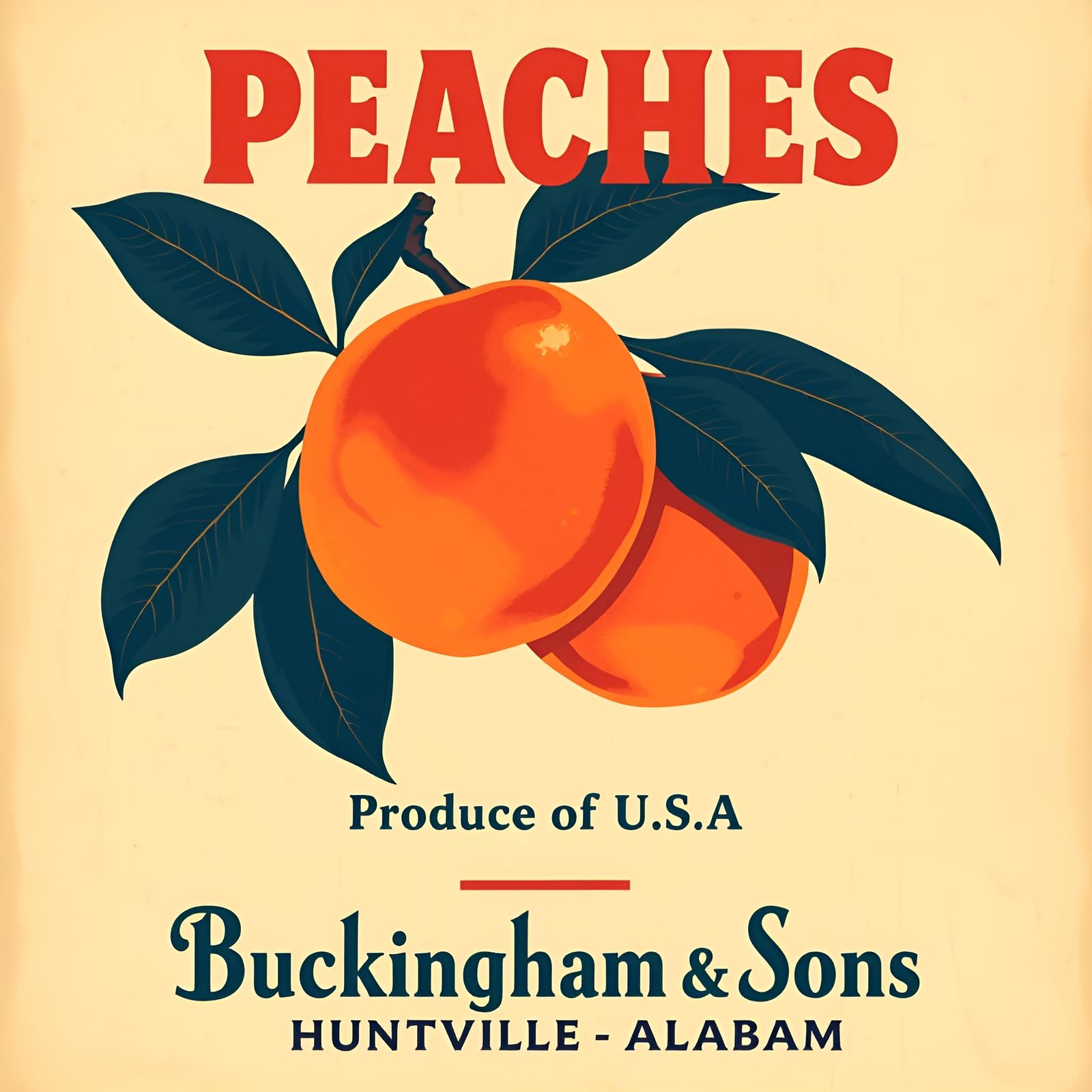 Retro Fruit Crate Label Illustration in Bold, Minimalistic S...