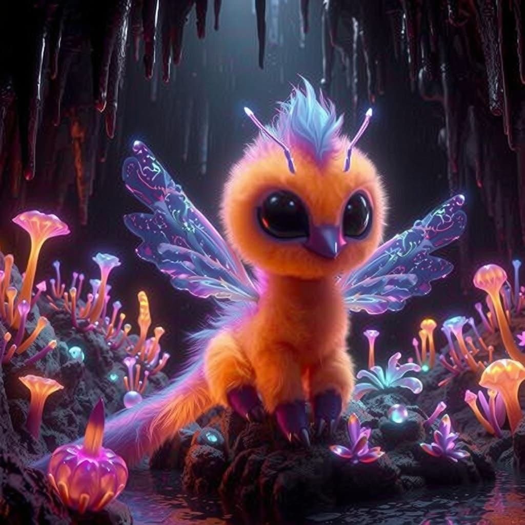 Glowing, Iridescent Giraffe Soars Amidst Neon Bioluminescent...