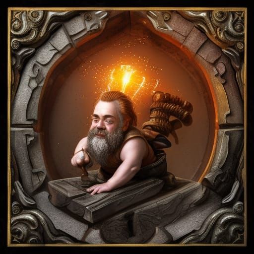 Detailed Dwarf at Anvil in Fantasy Art Style