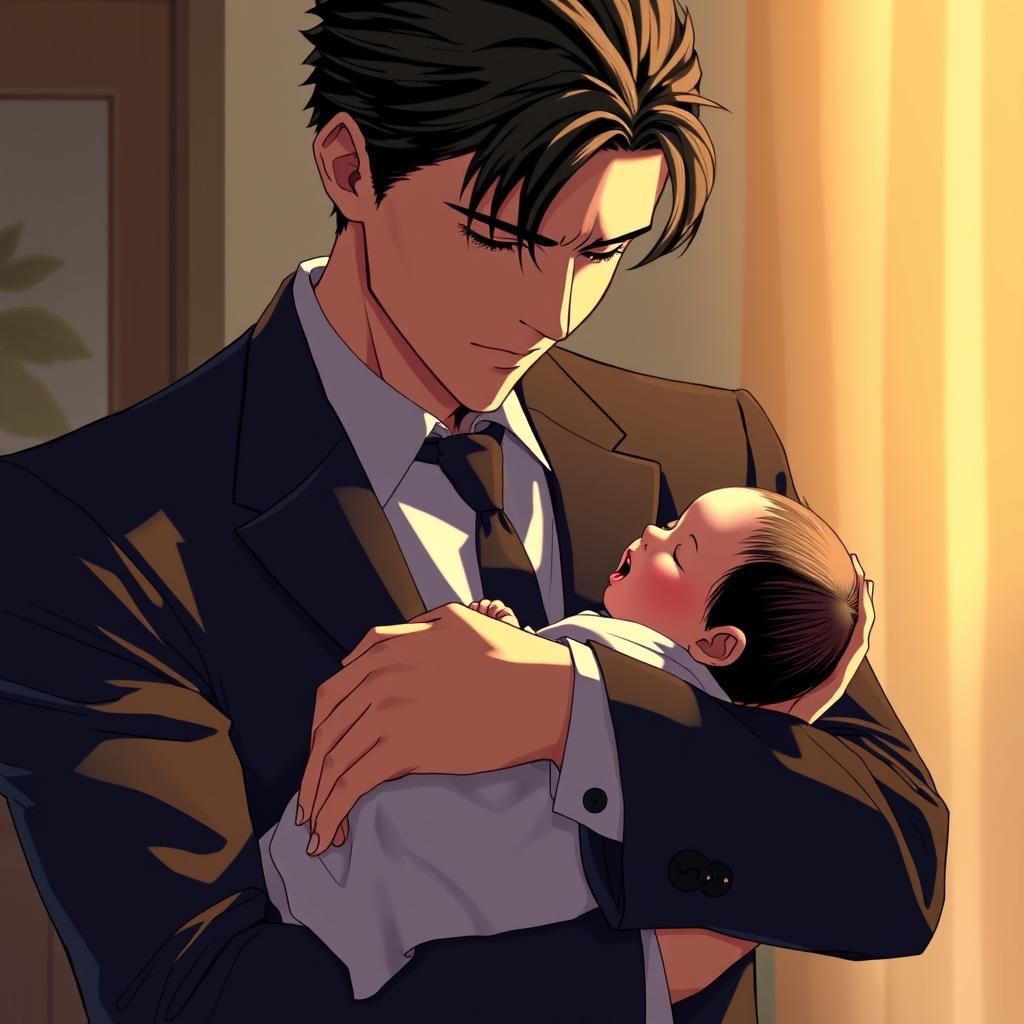 Levi Ackerman Soothes Crying Baby in Anime Style