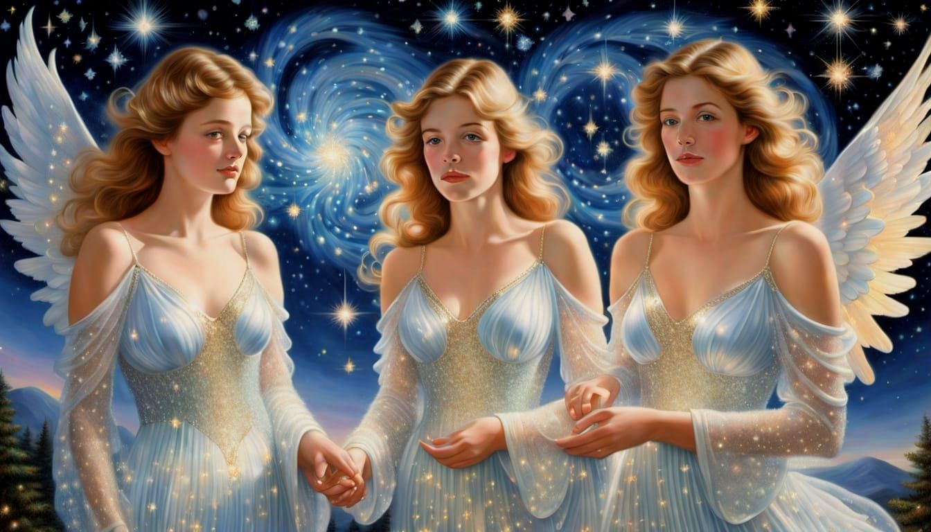 Angels Watching Over Us in Magical Optical Illusion Style