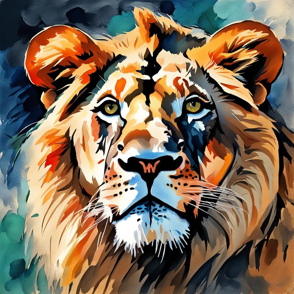 Lioness Portrait in Gouache Watercolor Style