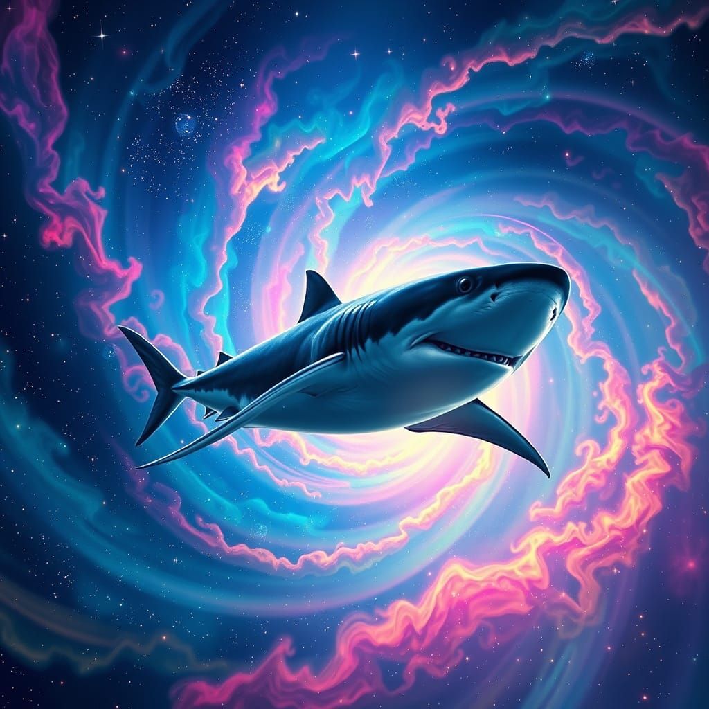 Nurse Shark in Neon Nebula Digital Matte Painting