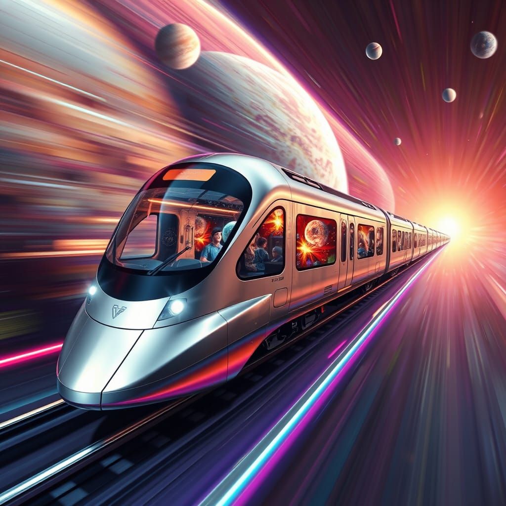 Futuristic Train Speeding Through Space as 3D Digital Art