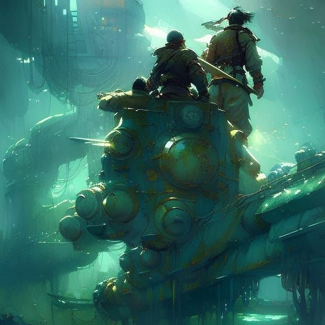 Dramatic Submarine Underwater: Digital Illustration