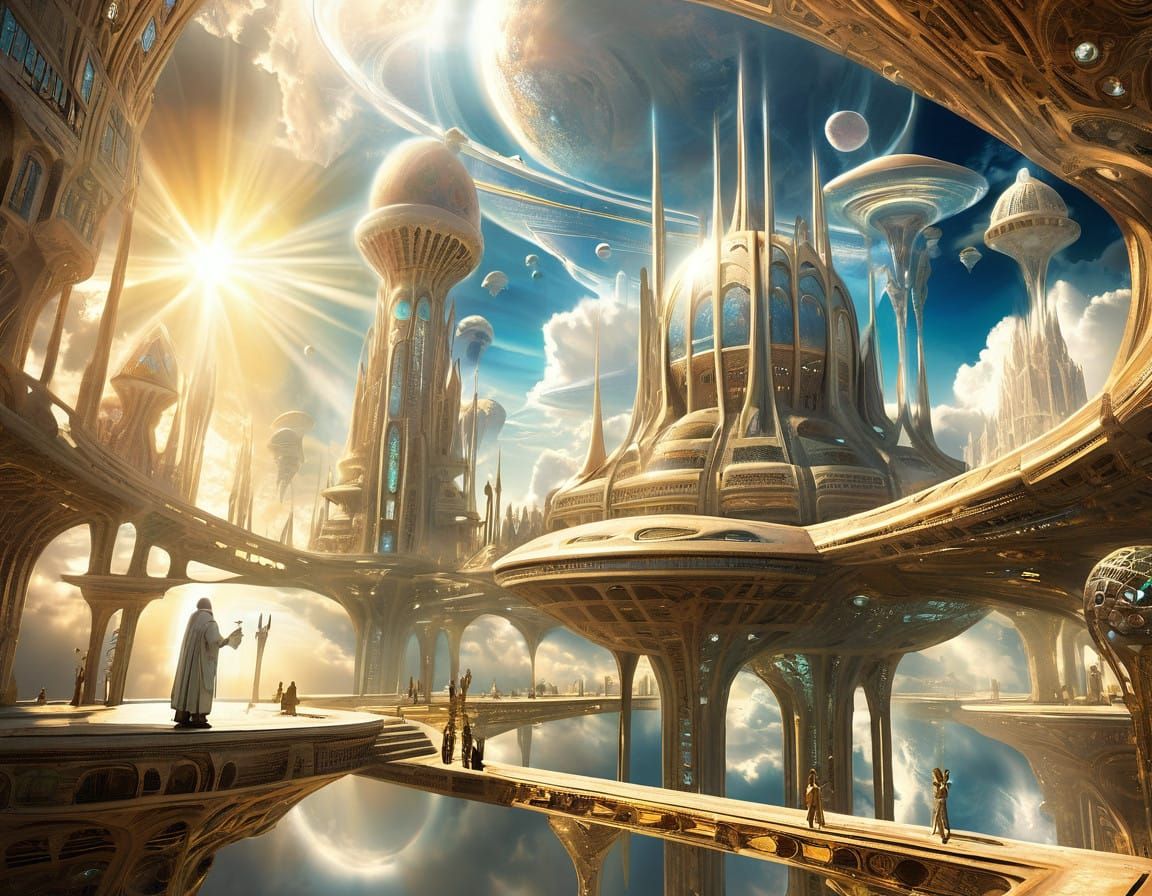 Surreal Paradise with Heavenly Architecture and Alien Landsc...