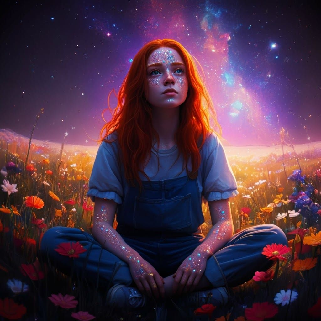 Teenage Girl Gazing at Galaxy Sky