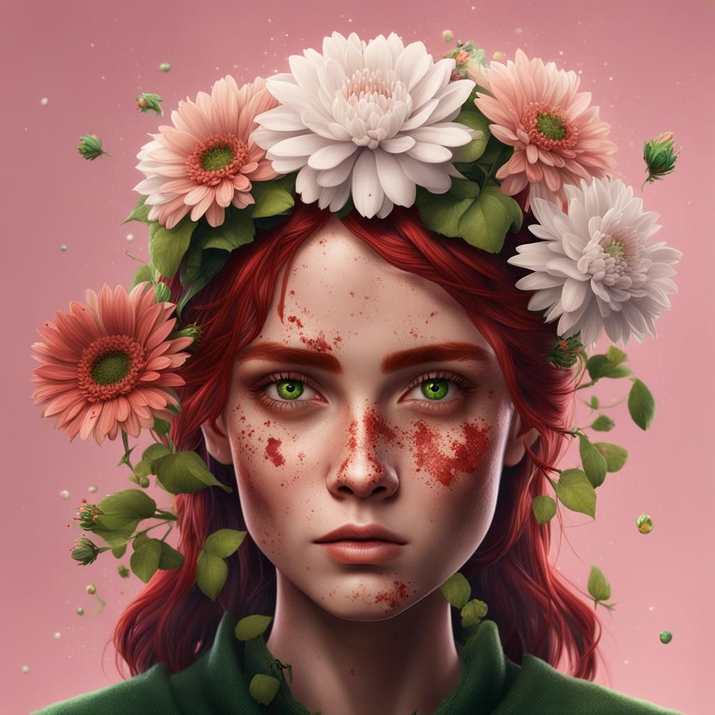 Red Haired Woman Crying Blood Tears