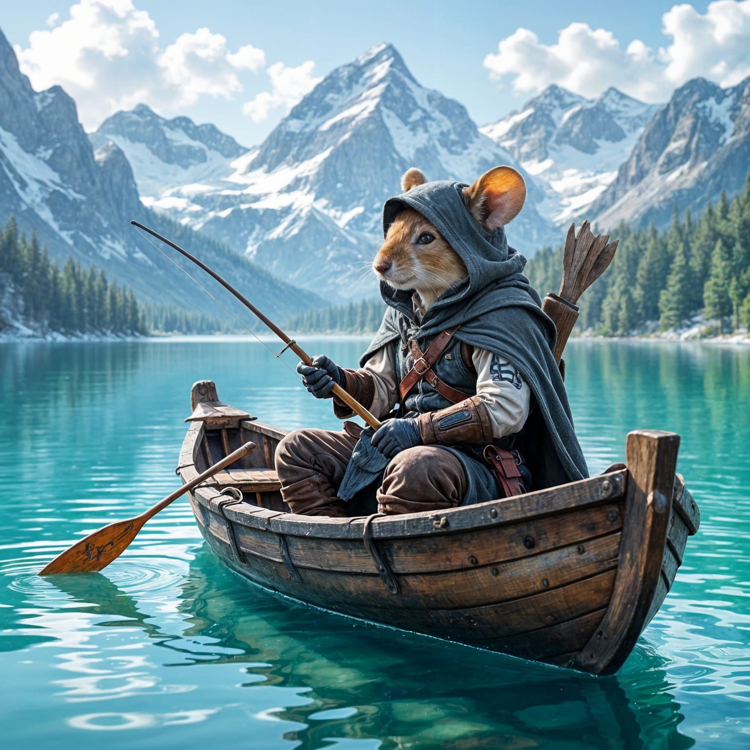 Mouse Bard-Ranger Drifting on Mountain Lake