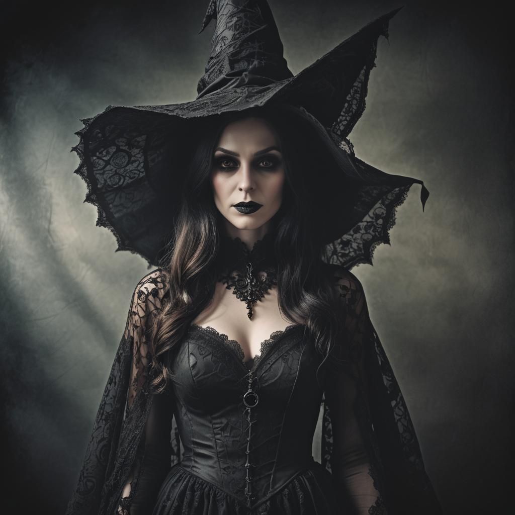 Gothic Witch Portrait in High-Contrast Chiaroscuro
