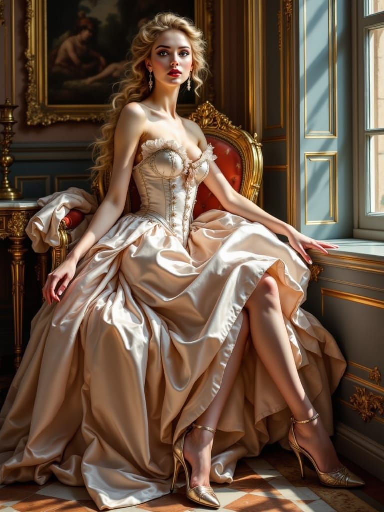 A Regal Woman in Rococo Style, Boucher-Inspired Beauty