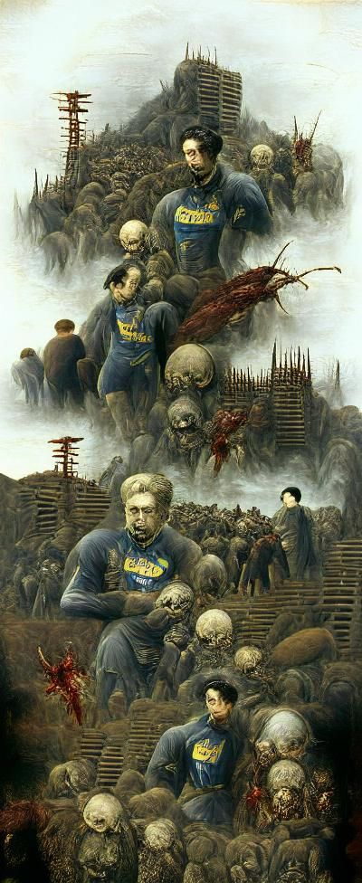 Zombie Horde in Stalinist City, Woodblock Print