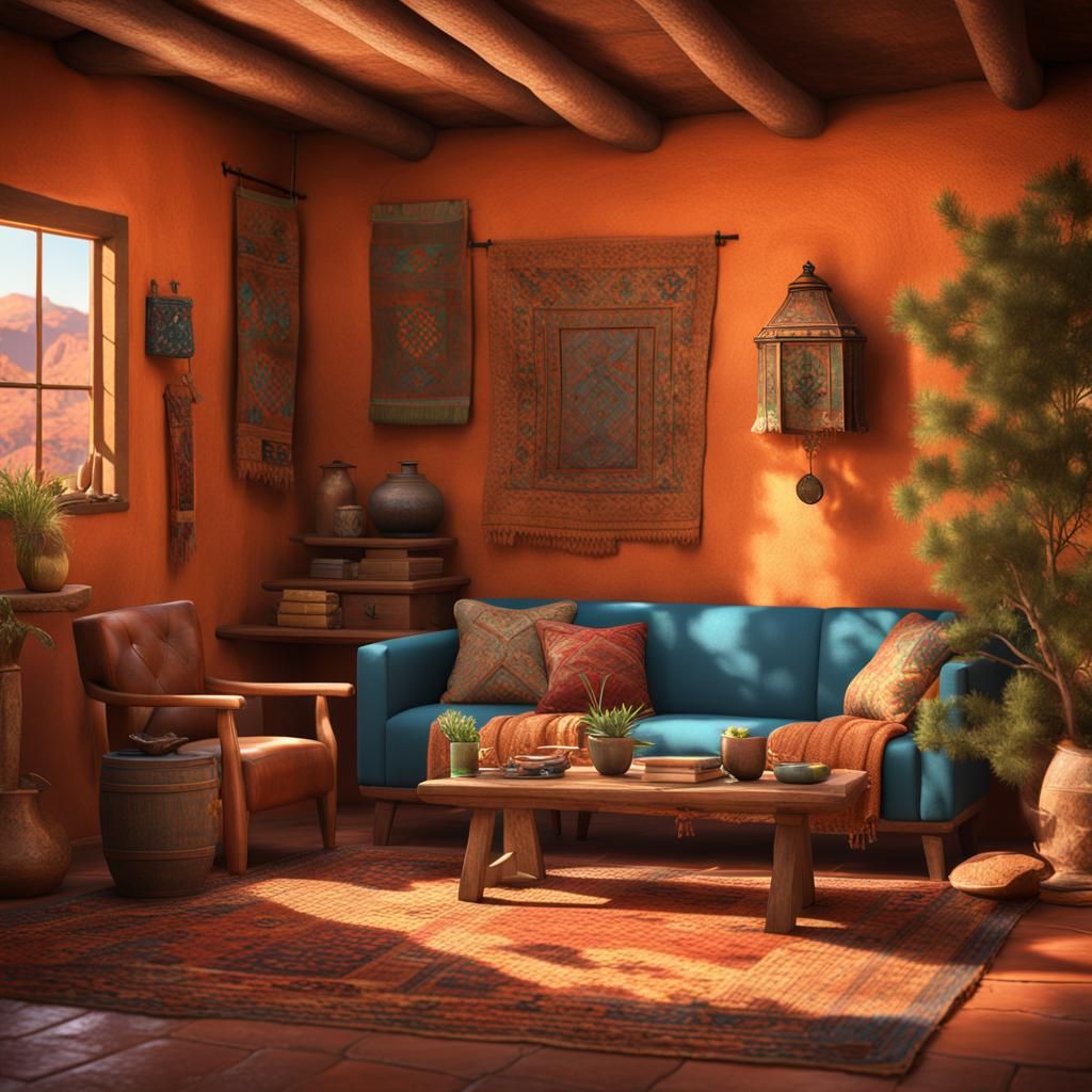 Santa Fe Adobe House Living Room: Matte Painting