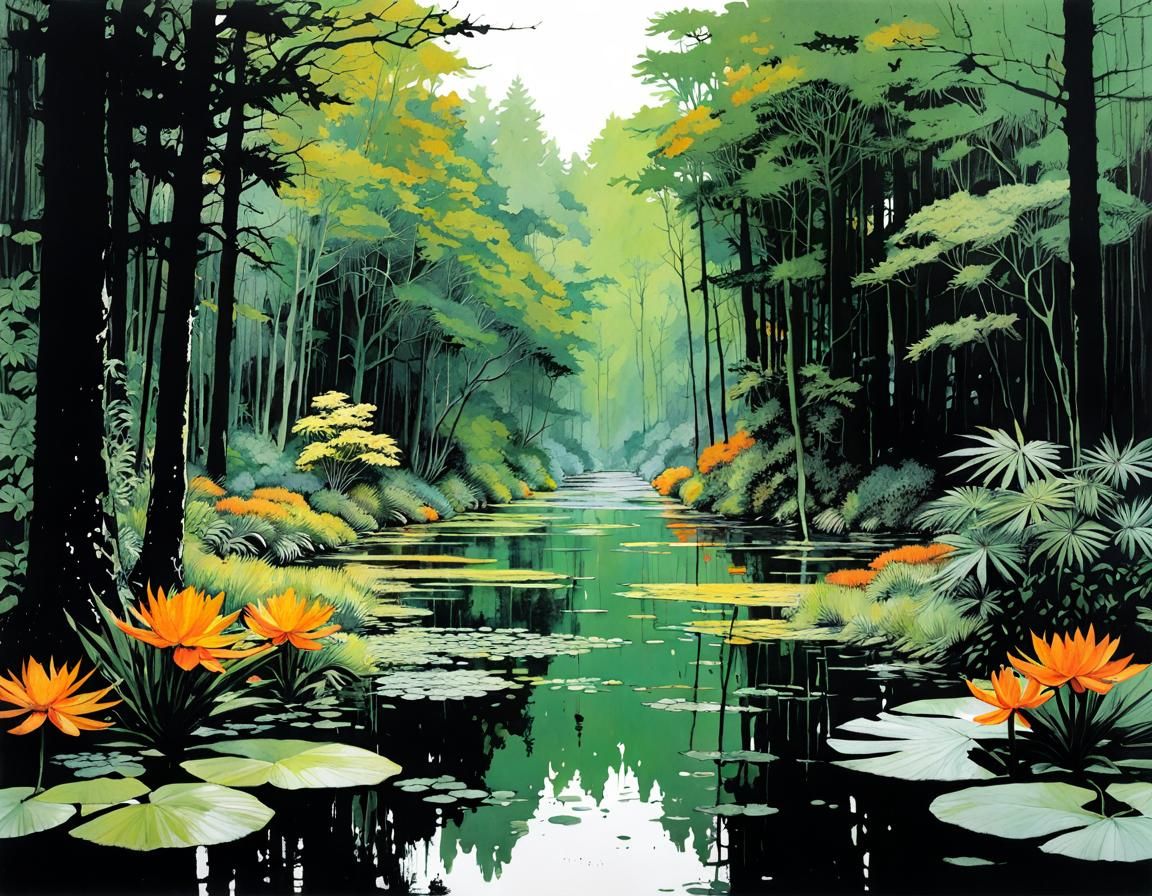 Tropical Botanical Ink Drawing in High Contrast