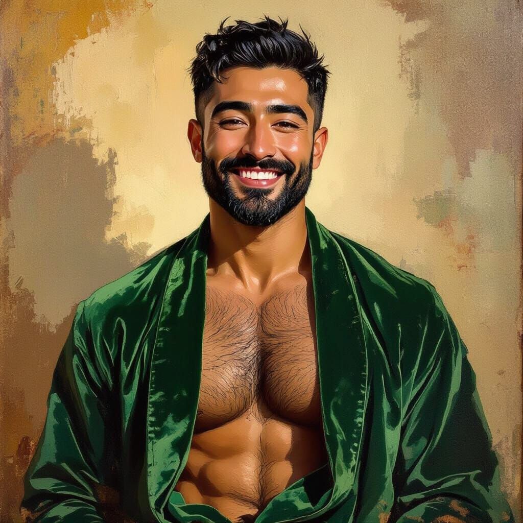 Joyous Man Portrait in Impressionist Style