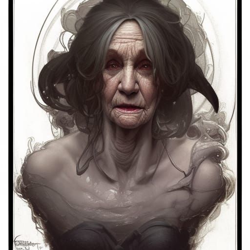 Creepy Cellar Witch Portrait in Detailed Splash Art