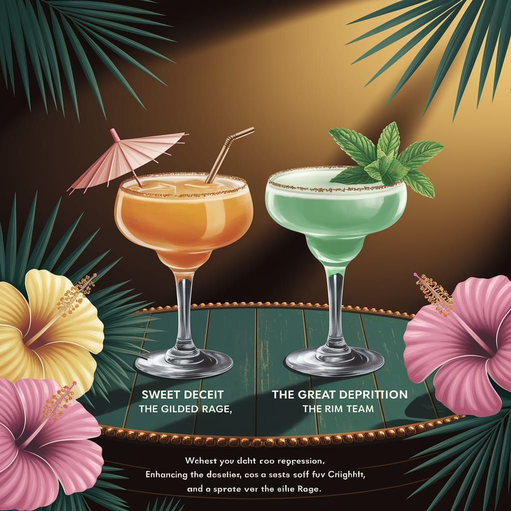 Tropical Daiquiris on a Lush Wooden Table