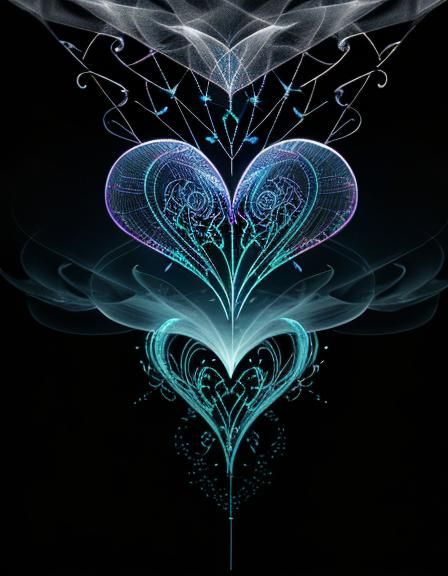 Transparent Heart with Neon Wisps in 3D Mesh