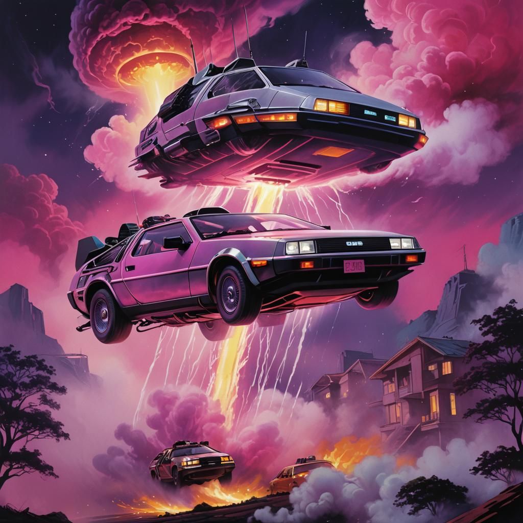 UFO Delorean in Airbrush Art, Futuristic Fantasy