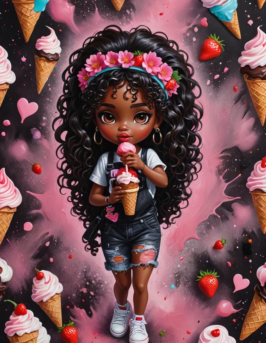 Bratz Doll with Strawberry Cone in Airbrush Oil Painting