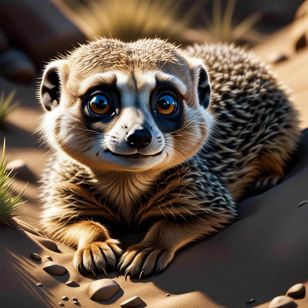 Adorable Meerkat Under Sakura Petals: Digital Art