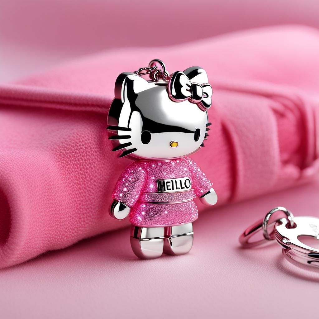 3D Hello Kitty Keychain with Diamond Name