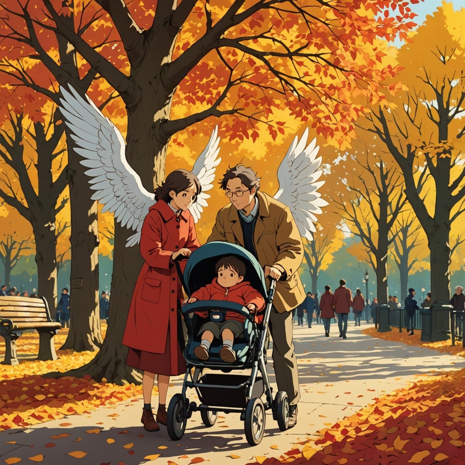 Angel in Autumn Park - Studio Ghibli Anime Style