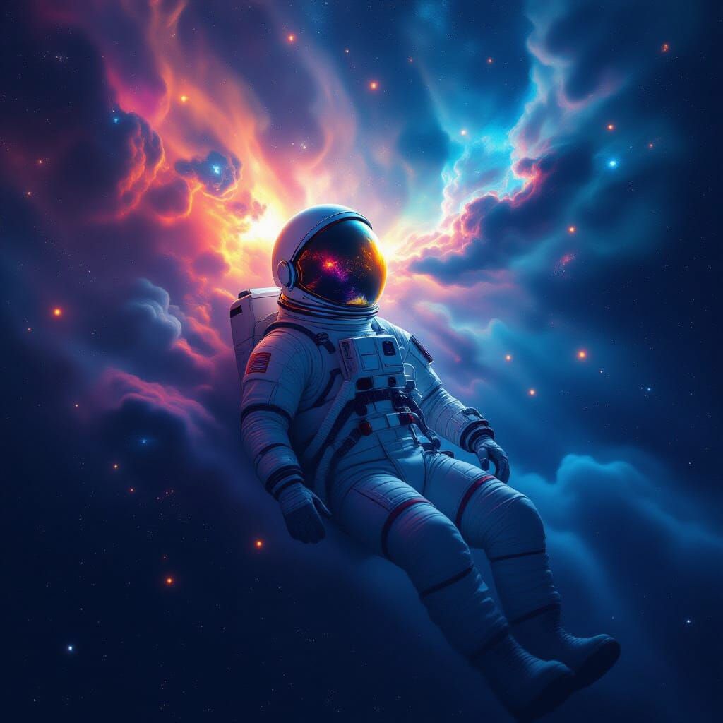 Astronaut Drifting Through Space in Cosmic Wonder