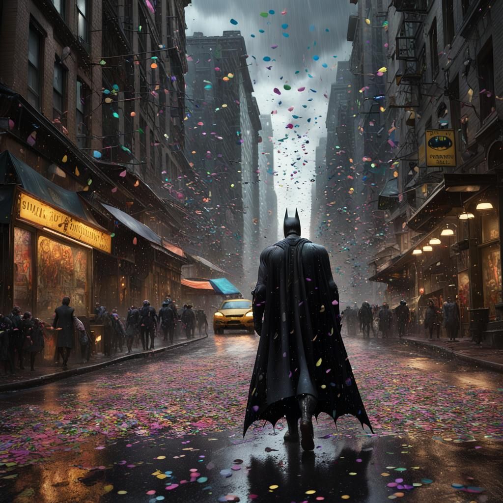 Batman's Confetti Surprise in Gotham: Digital Masterpiece