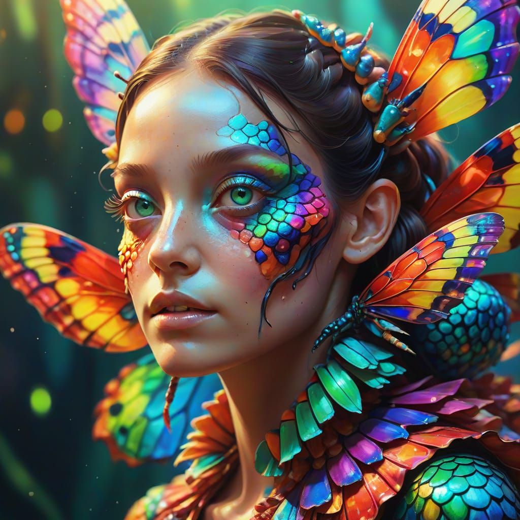 Harlequin Moth Hybrid Creature in Splash Art Style