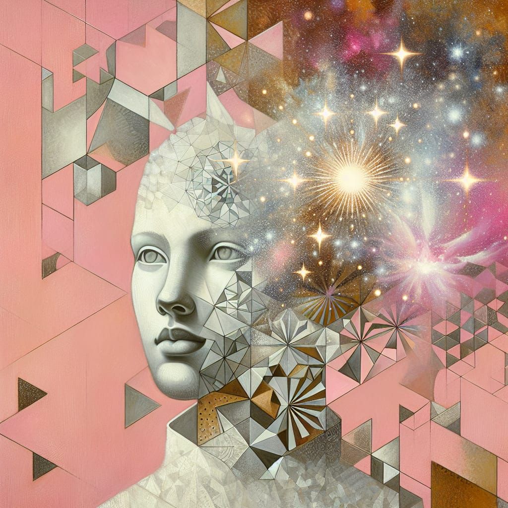 Ethereal South Asian Woman Portrait in Neo-Cubism Style