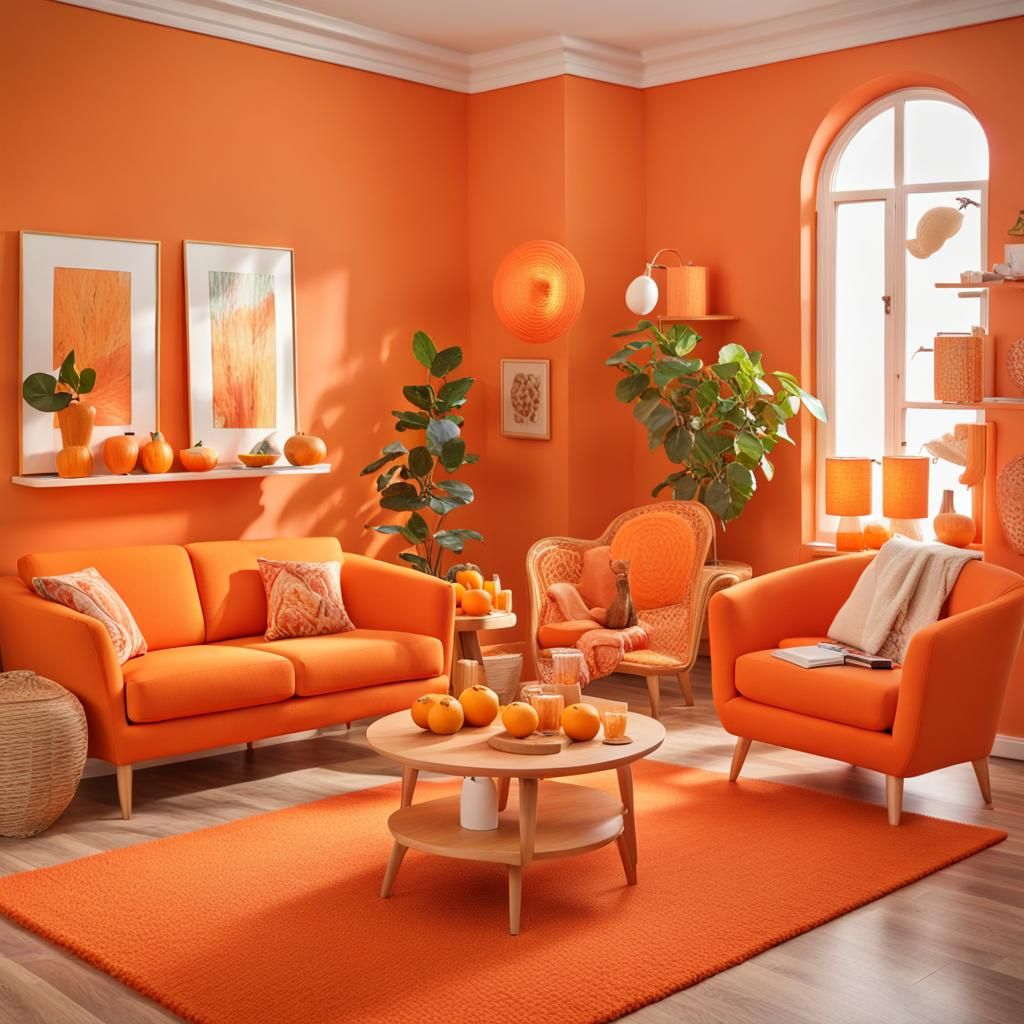 Hyperrealistic Orange Room Interior Design