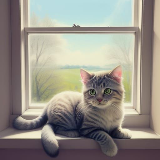 Whimsical Kitty on a Sunny Windowsill