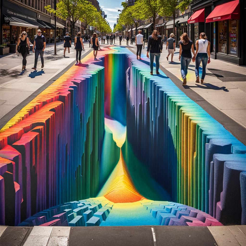 Hyperrealistic Chalk Art Illusion of Underground Chasm