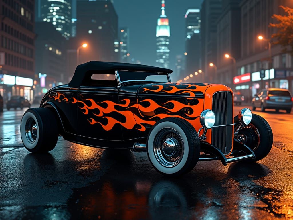 Cyberpunk Roadster in Neon Nighttime City