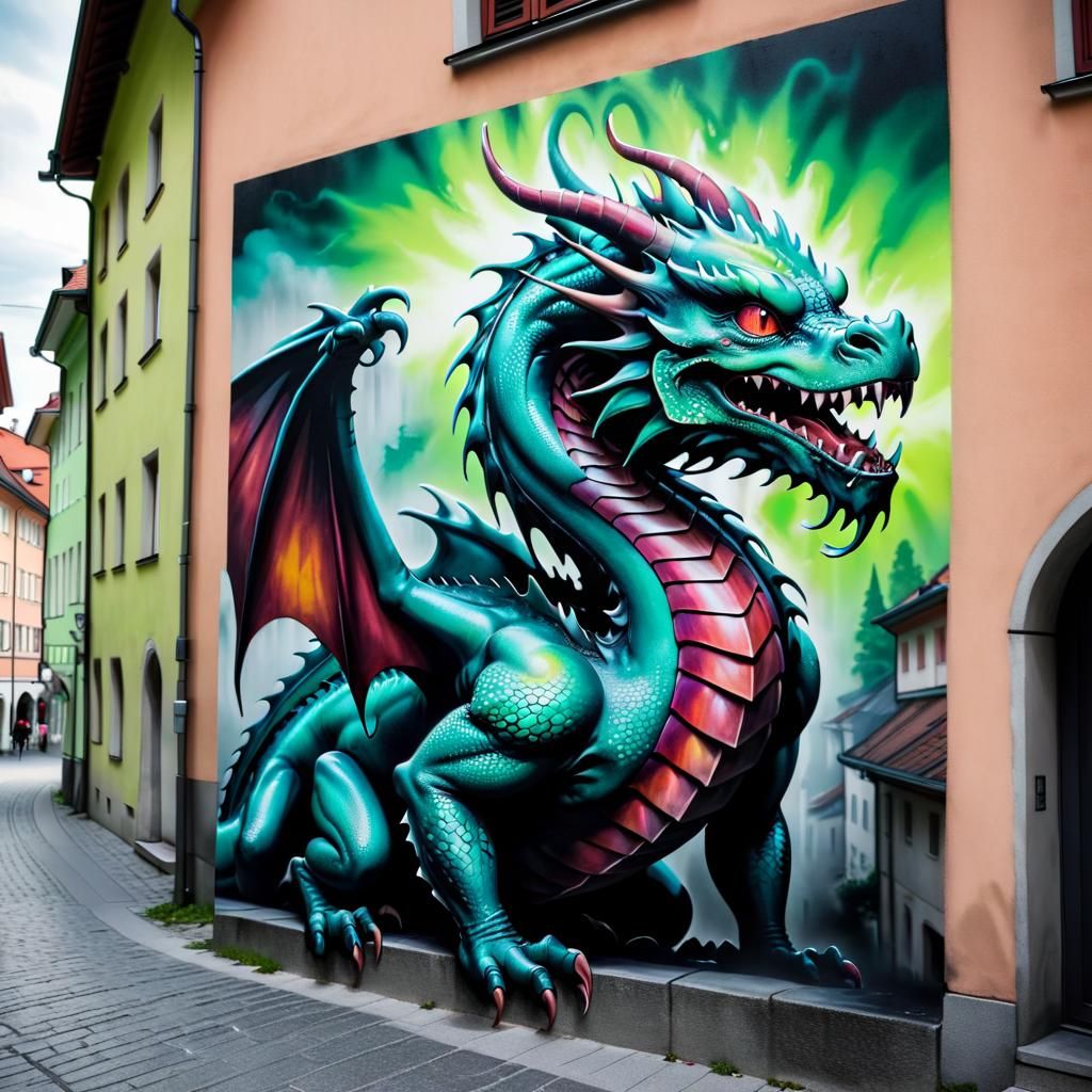 Ljubljana Dragon in Airbrush Street Art, 4K