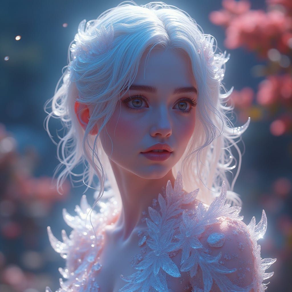 Crystal Goddess Emerging from Vibrant Cosmic Background