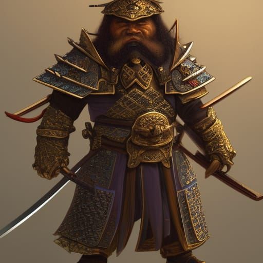 Fantasy Dwarf Samurai in Detailed Katana Armor