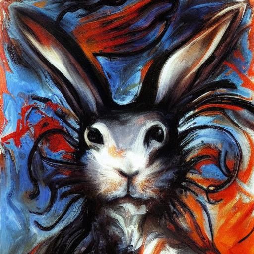 Eerie Red-Eyed Rabbit in Swirling Mist