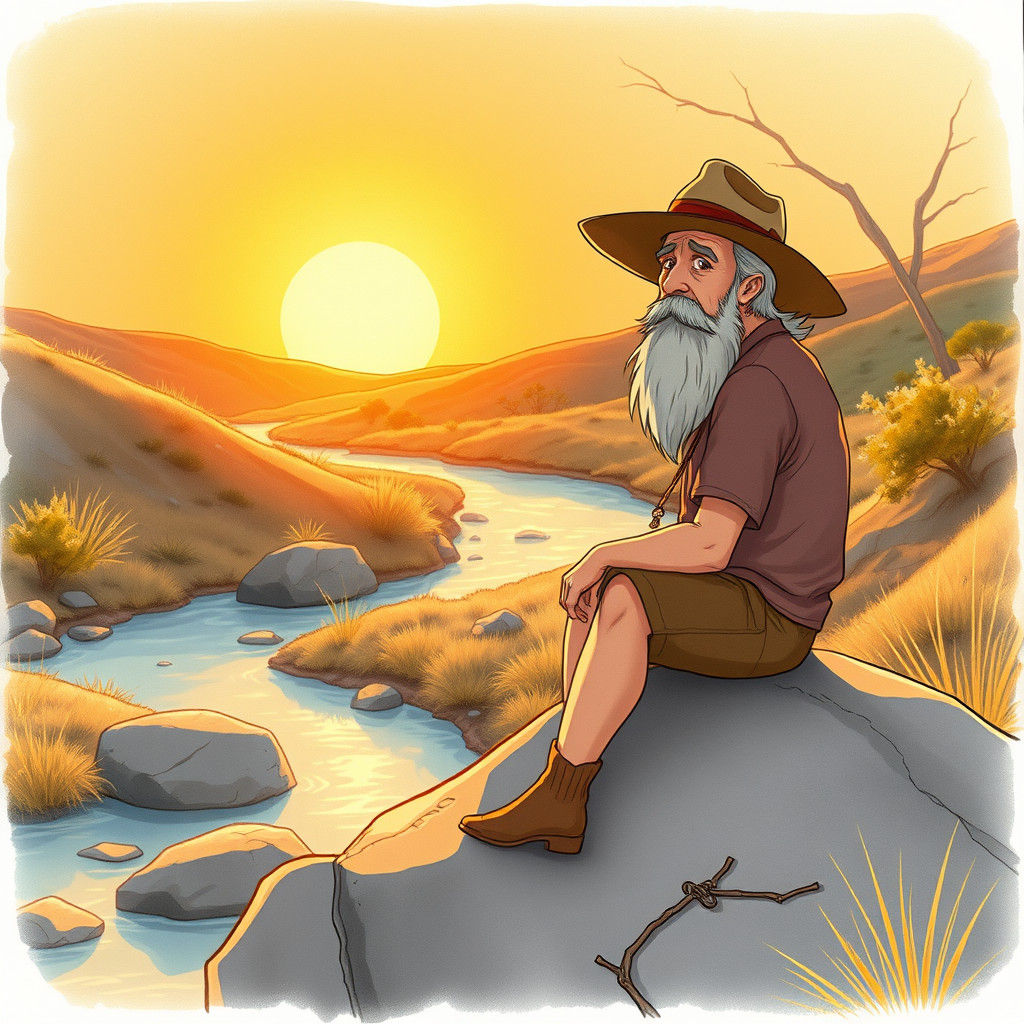 Geologist at Sunset, Ghibli-Inspired Serenity