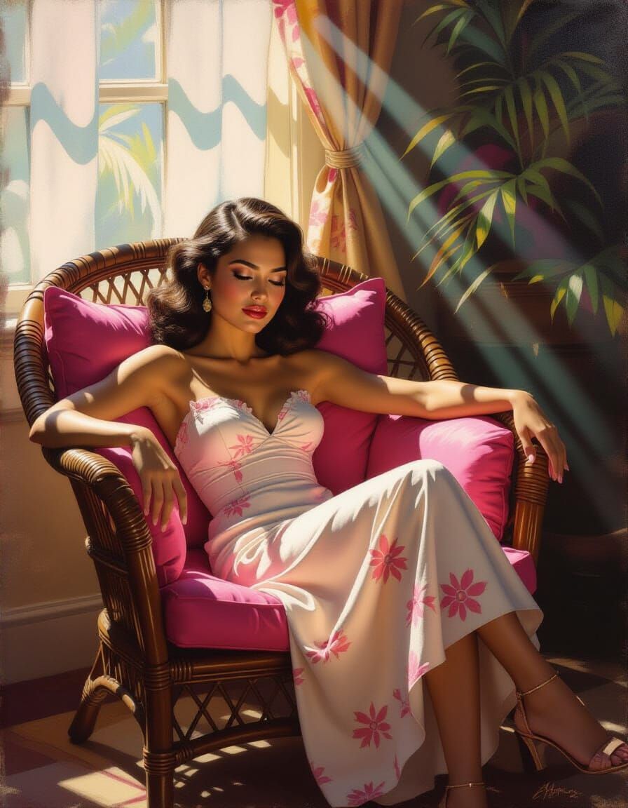 Polynesian Woman in Sunlit Colonial Room