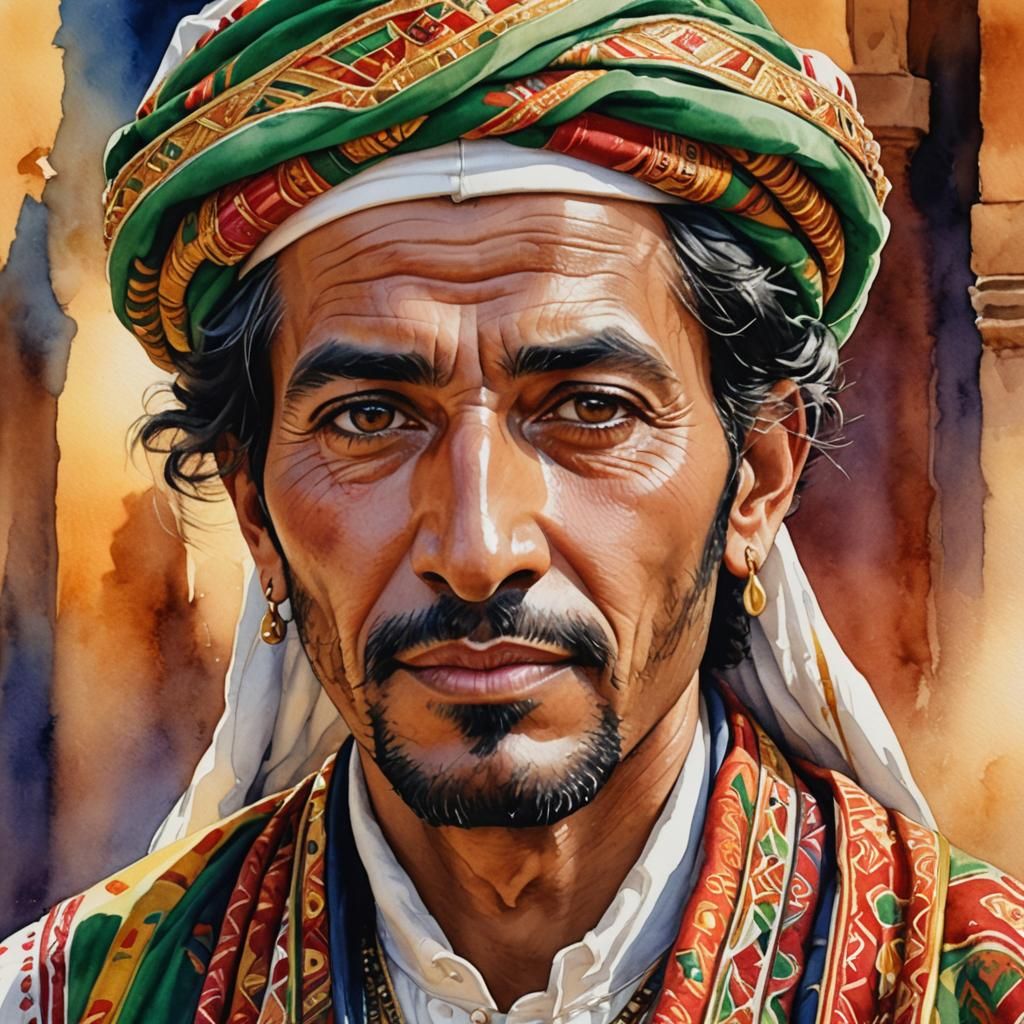 Portrait of an Algerian man in traditional Algerian clothes