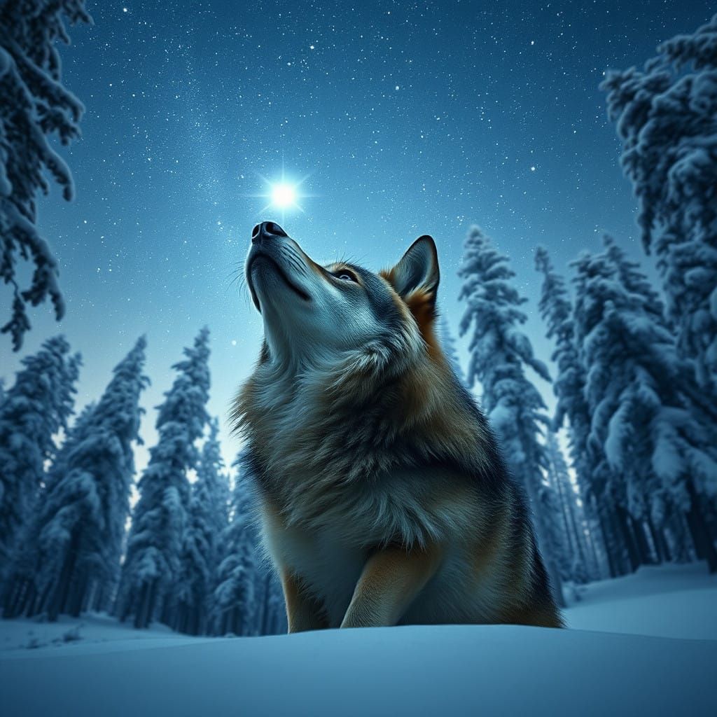 Wolf in Starry Forest Double Exposure